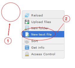 Manager New Text File | CMS Tools Files | Documentation: Create new text file with file right click context menu (image)