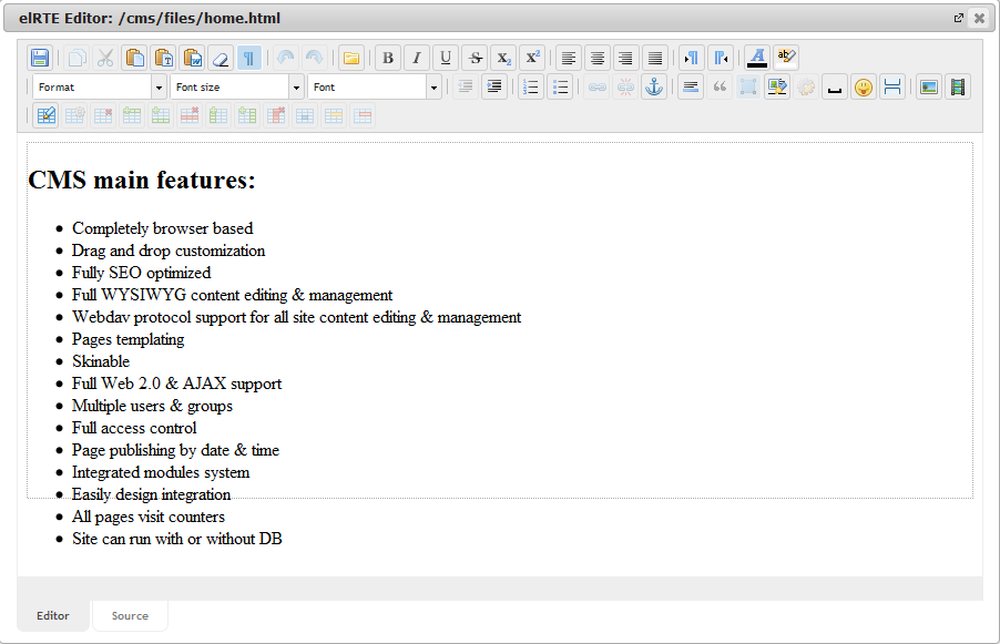 Manager Edit | CMS Tools Files | Documentation: WYSIVYG elRTE editor (image)