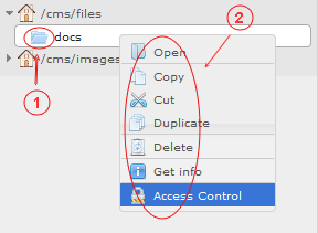 Manager Reference | CMS Tools Files | Documentation:Right click folder context menu (folder tree area) (image)