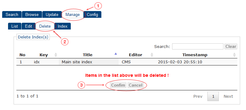 Manage Delete | CMS Tools Indexing| Documentation (image)