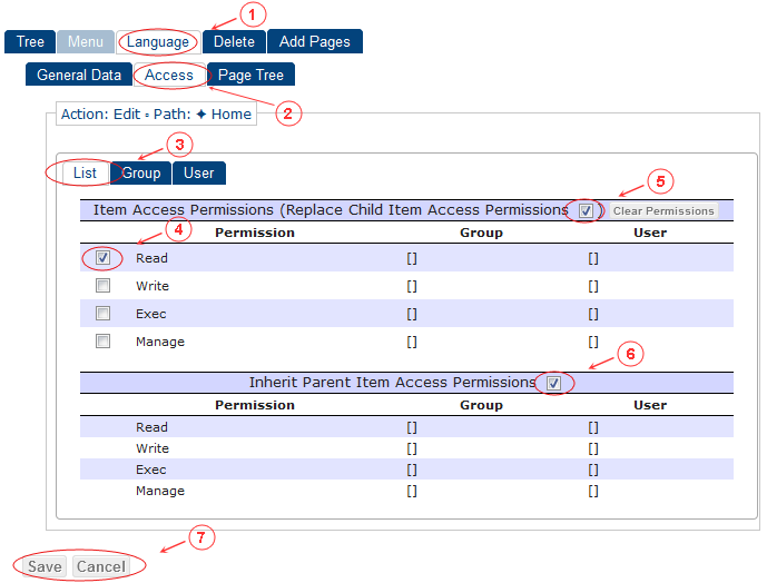 New Edit Language Access Control List | CMS Tools Menu | Documentation (image)