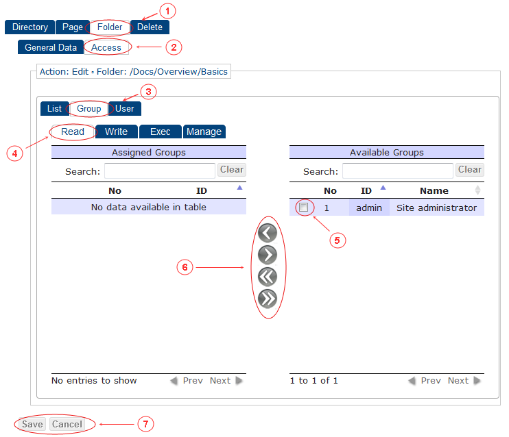 Folder Edit Access Control Rights | CMS Tools Pages | Documentation (image)