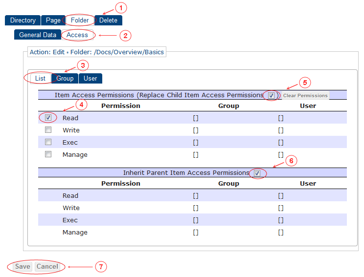 Folder Edit Access Control List | CMS Tools Pages | Documentation (image)