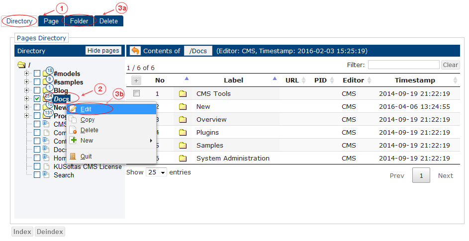 Folder Edit Start | CMS Tools Pages | Documentation (image)