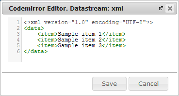 New Edit Page Data Streams | CMS Tools Pages | Documentation: datastream Codemirror editor (image)