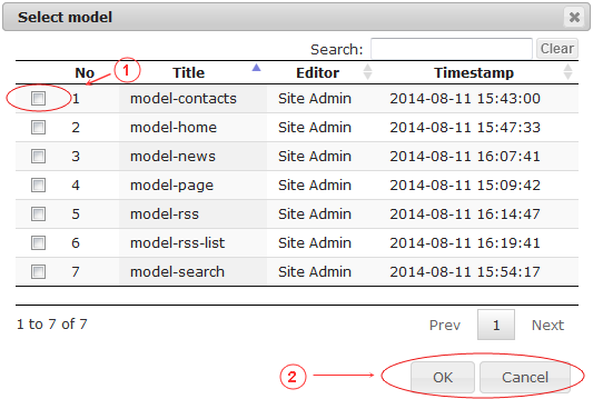 New Edit Page General Data | CMS Tools Pages | Documentation: select model (image)