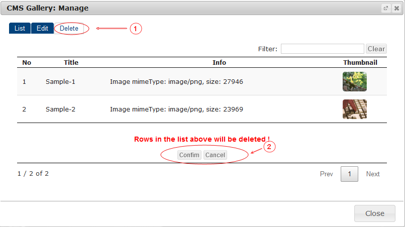 Gallery Delete | CMS Plugins | Documentation (image)