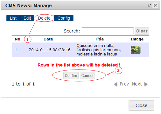 News Delete | CMS Plugins | Documentation (image)