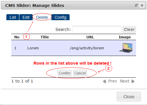 Slider Delete | CMS Plugins | Documentation (image)