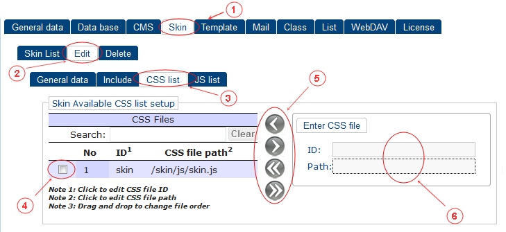 Skin New Edit CSS List | CMS Tools Setup | Documentation (image)