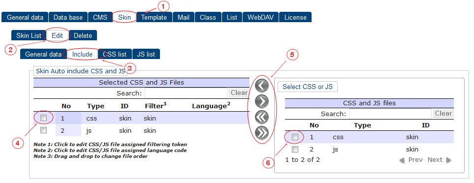 Skin New Edit Include List | CMS Tools Setup | Documentation (image)