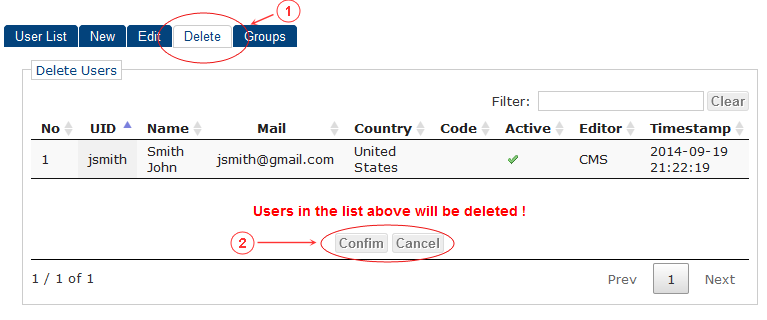 Delete | CMS Tools Users| Documentation (image)